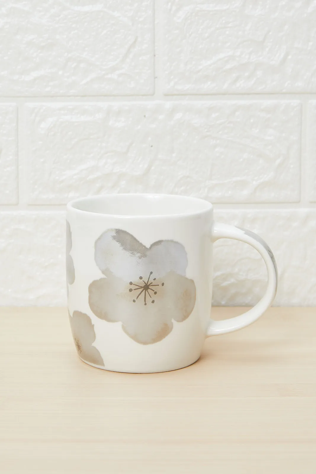 Grey Floral Print Mug