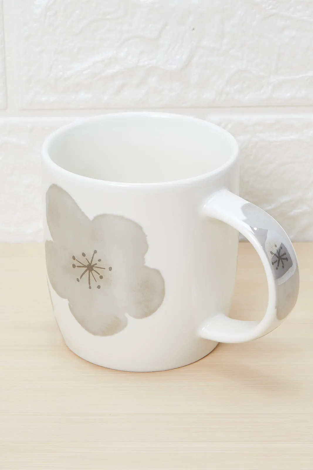 Grey Floral Print Mug