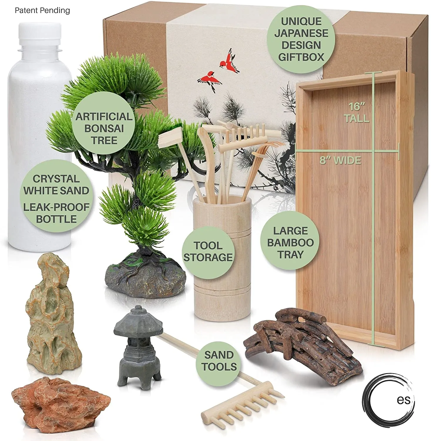 Japanese Zen Garden for Desk - Extra Large 16" x 8" Desktop Mini Zen Garden
