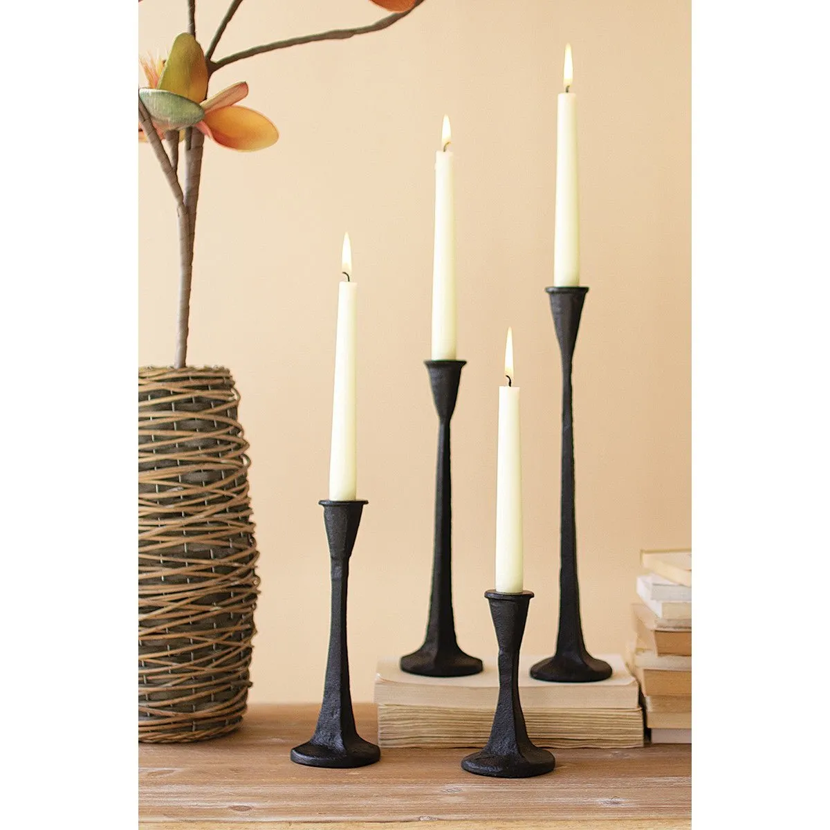 Kalalou - SET OF FOUR CAST IRON TAPER CANDLE HOLDERS - CYB1400
