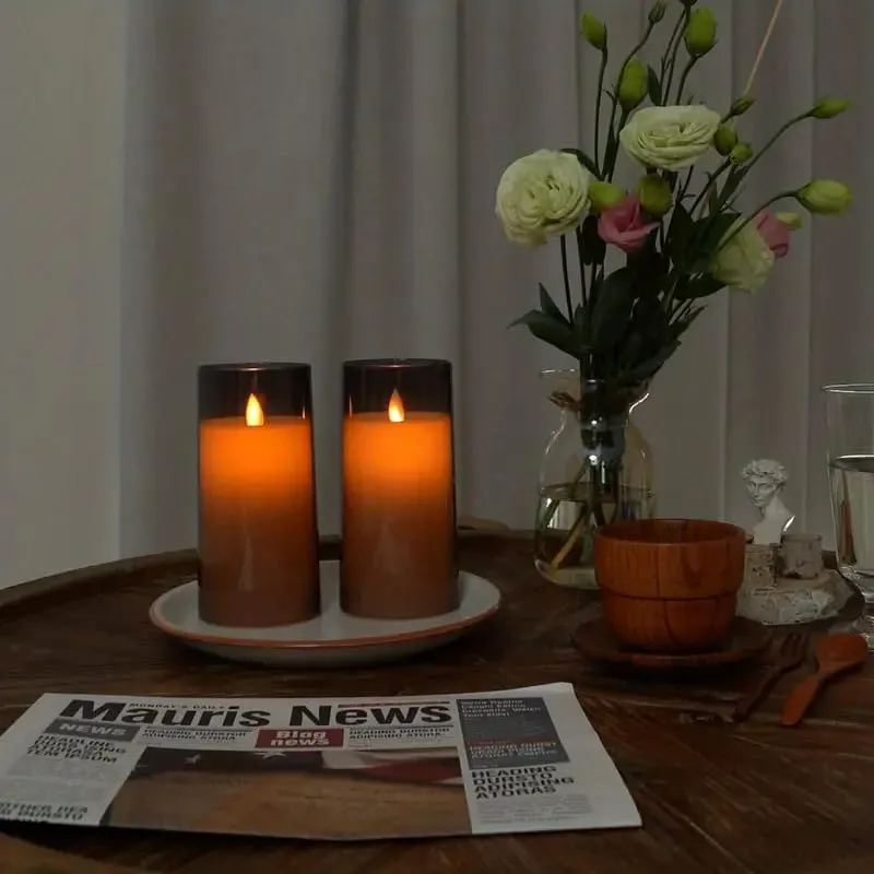 LTETTES 2pcs Grey Acrylic Flickering Flameless Candles, Unbreakable Battery Powered Candles, LED Pillar Radiance Candles with Remote Control and Time for Home Decoration