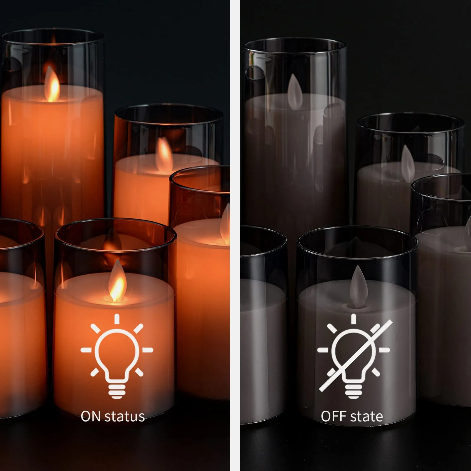 LTETTES 2pcs Grey Acrylic Flickering Flameless Candles, Unbreakable Battery Powered Candles, LED Pillar Radiance Candles with Remote Control and Time for Home Decoration