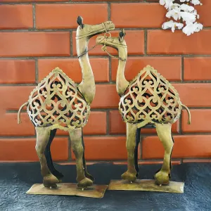 Metal Tealight Candle Holders for Home Decor | Perfect Candle Stand for Diwali Decoration and Table Decor | Indoor & Outdoor, Festival Decorative Candles Gift Items (Camel Big, Set of 2)