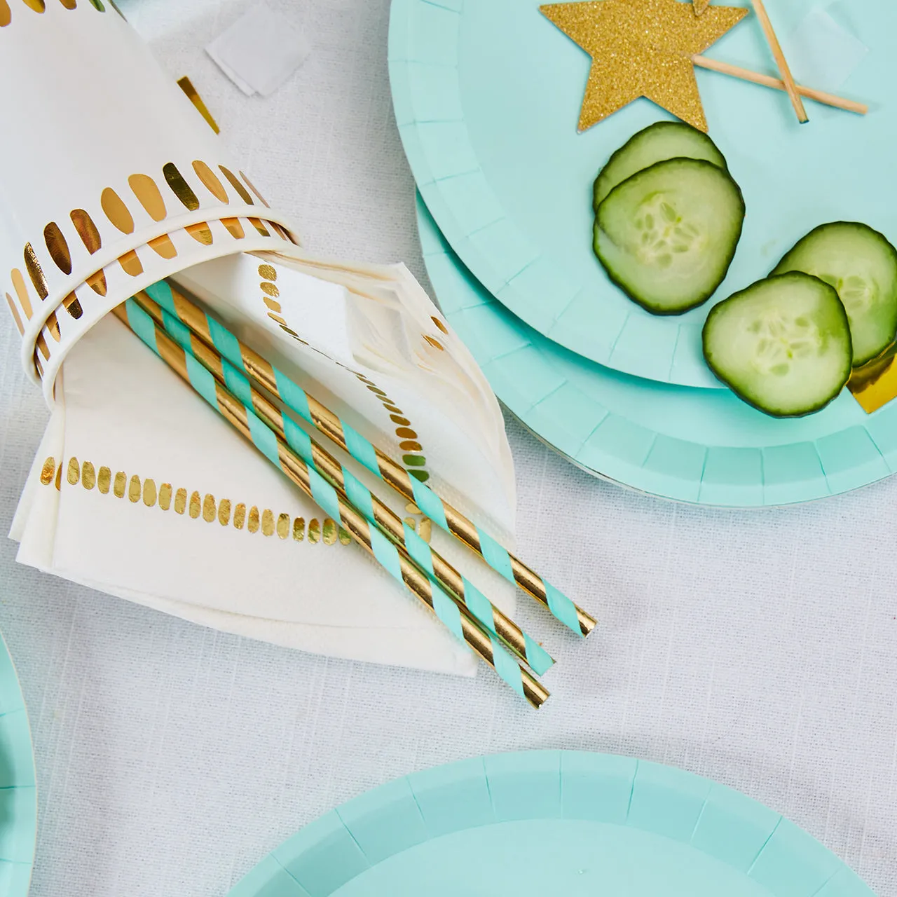 Mint and Gold Paper Straws (25 per pack)