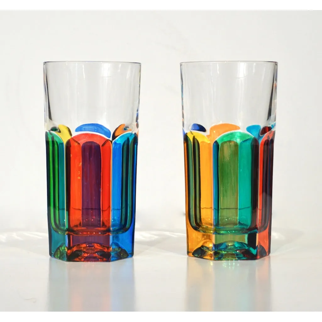 Modern Italian Multicolor Blown Murano Glass Pair of Drinking Tumblers Cups
