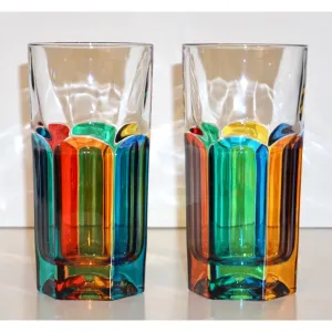Modern Italian Multicolor Blown Murano Glass Pair of Drinking Tumblers Cups