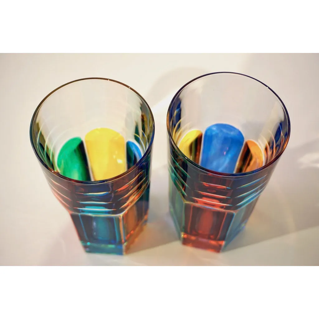 Modern Italian Multicolor Blown Murano Glass Pair of Drinking Tumblers Cups
