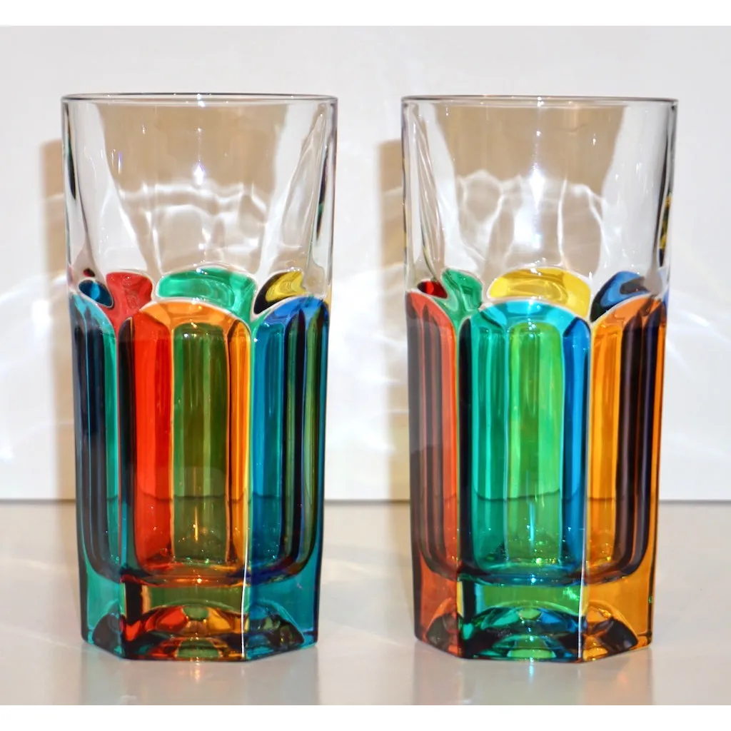 Modern Italian Multicolor Blown Murano Glass Pair of Drinking Tumblers Cups