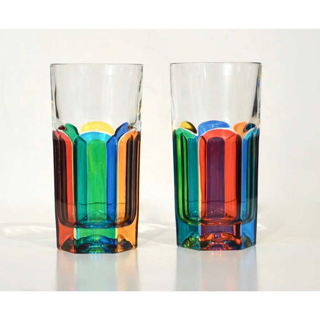 Modern Italian Multicolor Blown Murano Glass Pair of Drinking Tumblers Cups