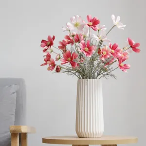 Modern Ribbed White Ceramic Vase