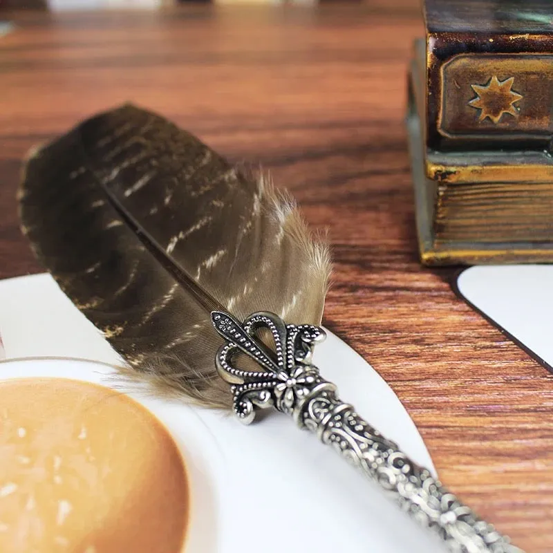 Natural Barred Turkey Retro Feather Calligraphy Dip Quill Pen
