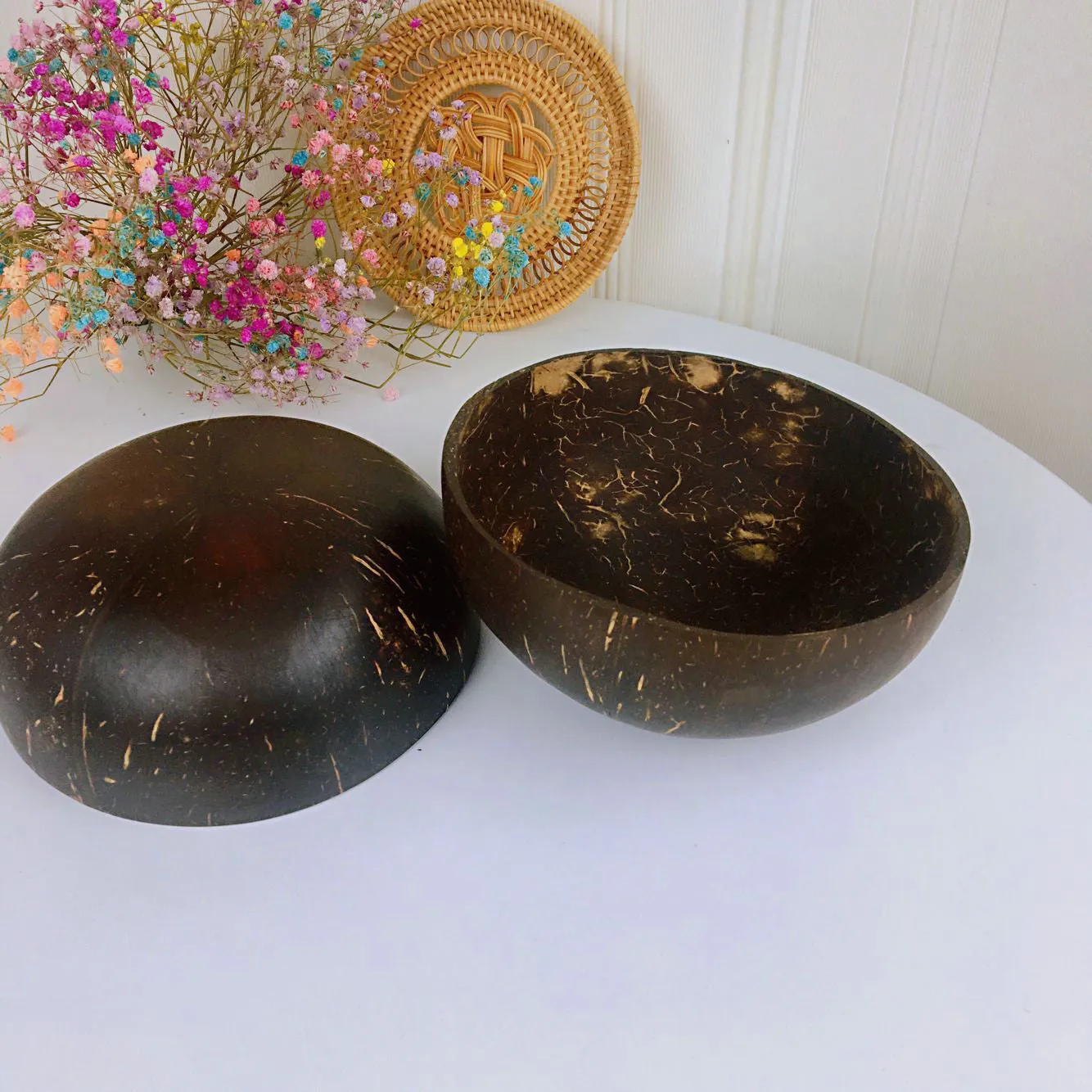 Natural Coconut Bowl Coconut Shell Charcoal Tableware Rice Bowl Fruit Ice Cream Tableware Non-Toxic Harmless