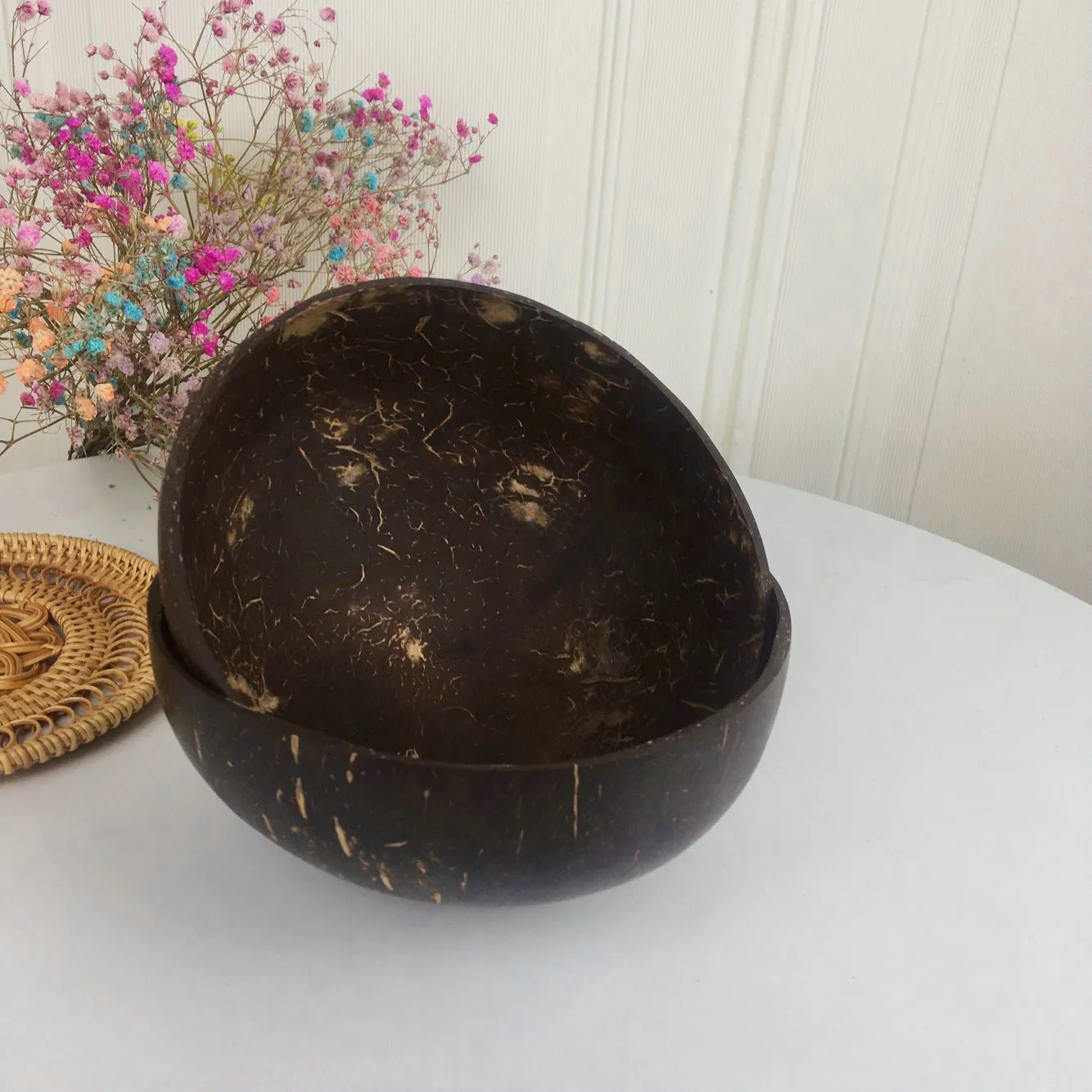 Natural Coconut Bowl Coconut Shell Charcoal Tableware Rice Bowl Fruit Ice Cream Tableware Non-Toxic Harmless
