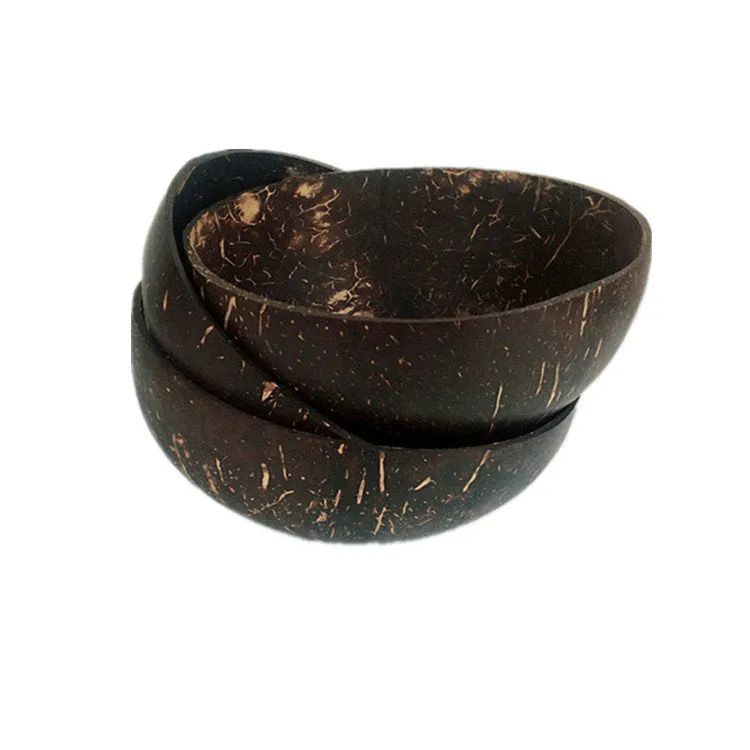 Natural Coconut Bowl Coconut Shell Charcoal Tableware Rice Bowl Fruit Ice Cream Tableware Non-Toxic Harmless
