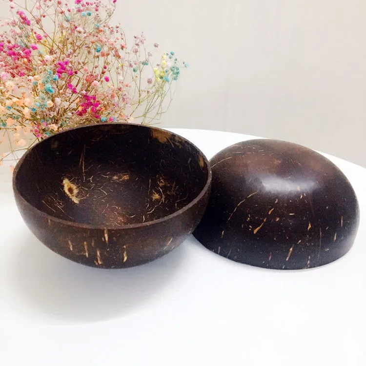 Natural Coconut Bowl Coconut Shell Charcoal Tableware Rice Bowl Fruit Ice Cream Tableware Non-Toxic Harmless