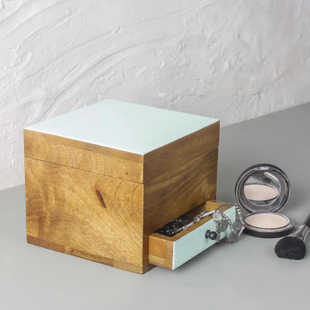 Natural Wooden Trinket Box with Mirror