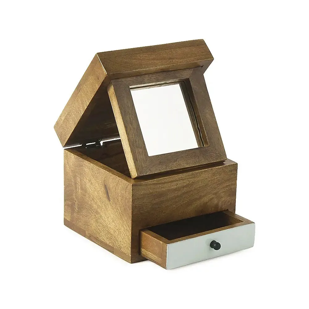 Natural Wooden Trinket Box with Mirror