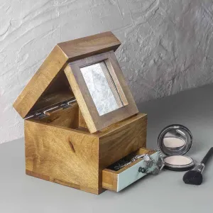 Natural Wooden Trinket Box with Mirror