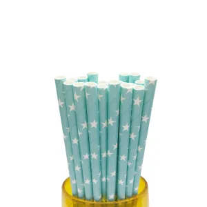 *Paper Straw Pack of 25, Aqua with White Stars