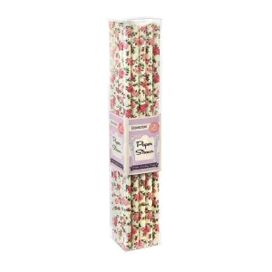 Paper Straws Floral Cream 12 Pack