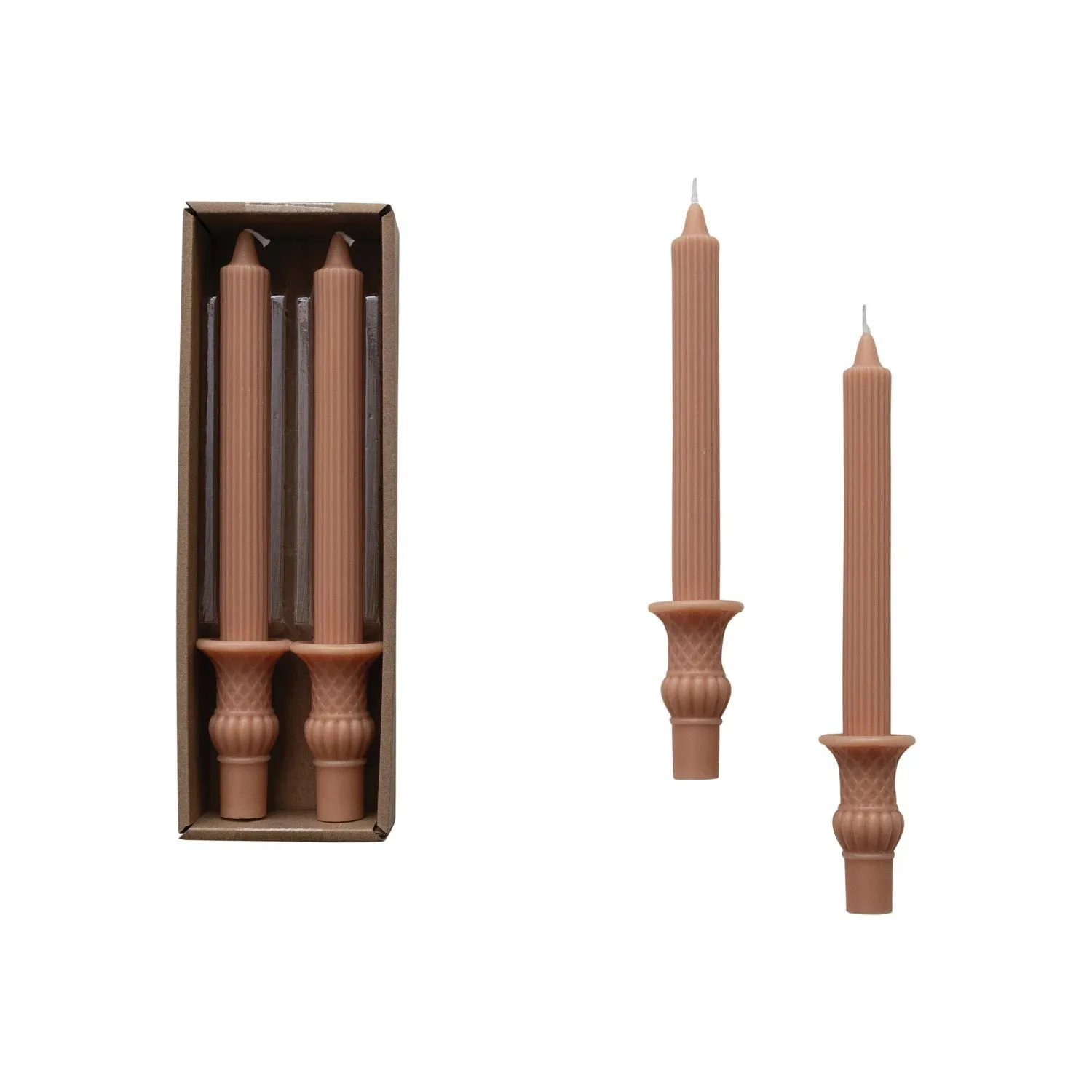 Pleated Taper Candle, Beige