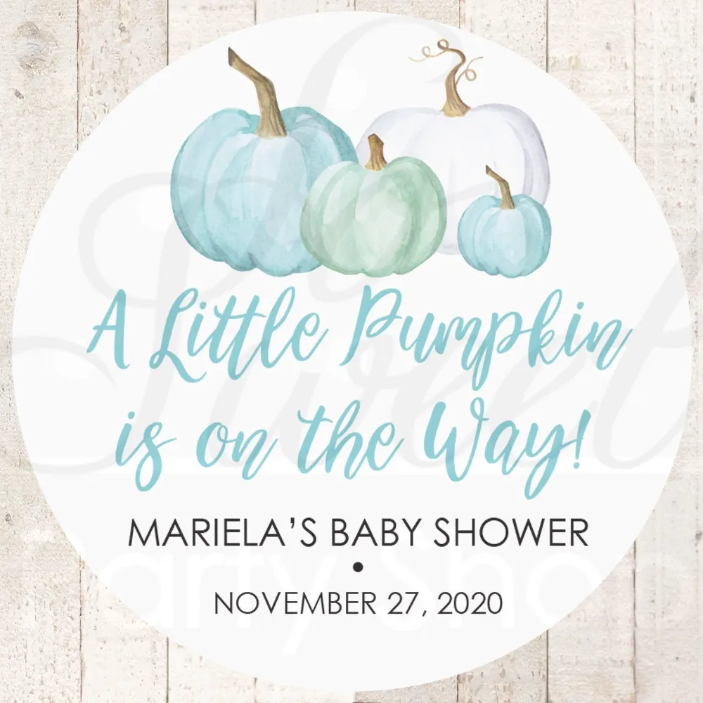 Pumpkin Baby Shower Favor Stickers, Boy Baby Shower Favor Stickers, Thank You Stickers, A Little Pumpkin Is On The Way - Set of 24 Stickers