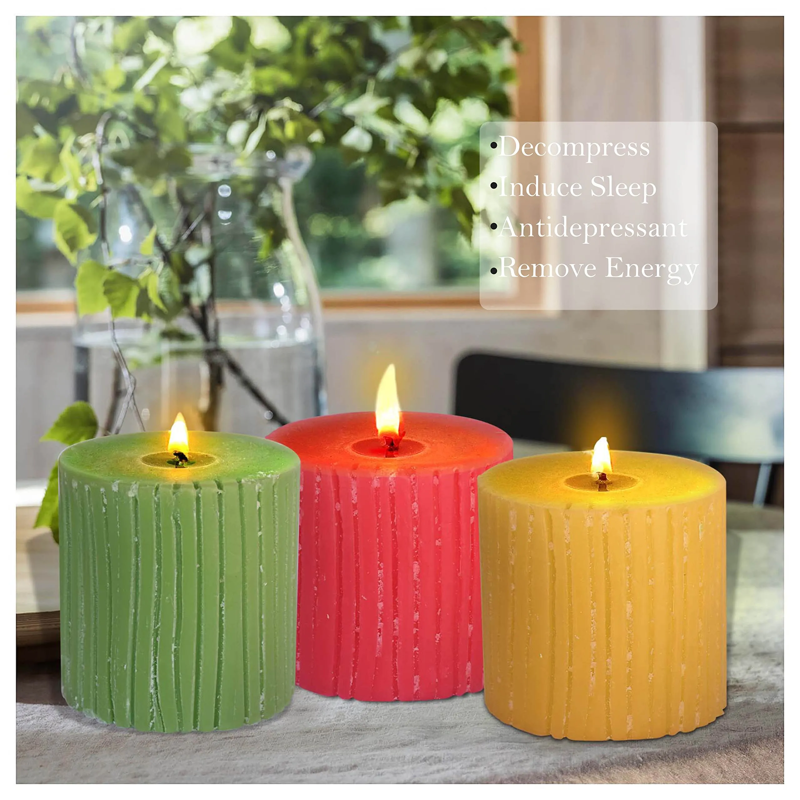 Pure Source India Set of 3 Scented Pillar Candle Smokeless and Handmade Finish, Lemongrass, Rose, and Sandalwood Fragrance (Size 2.75 x 3 Inch, Burn Time-30 Hrs Minimum Each)