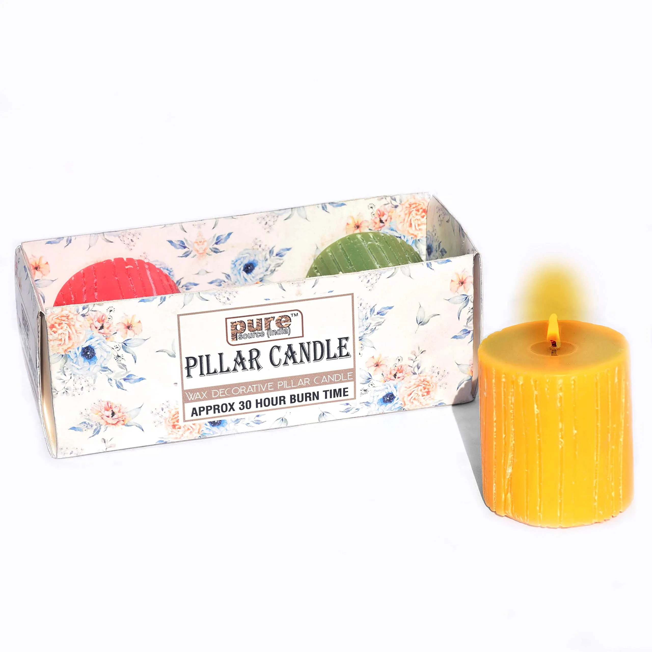 Pure Source India Set of 3 Scented Pillar Candle Smokeless and Handmade Finish, Lemongrass, Rose, and Sandalwood Fragrance (Size 2.75 x 3 Inch, Burn Time-30 Hrs Minimum Each)