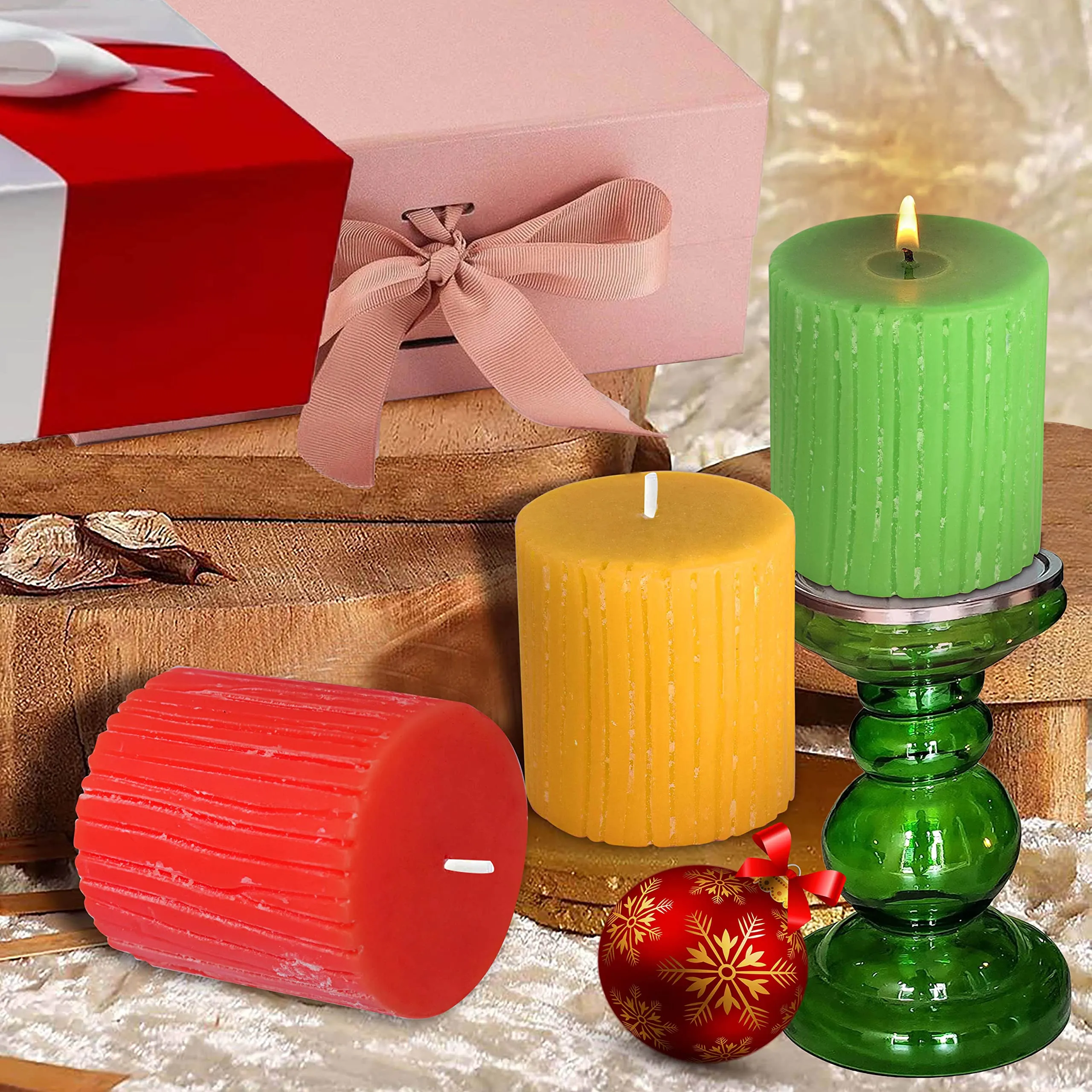 Pure Source India Set of 3 Scented Pillar Candle Smokeless and Handmade Finish, Lemongrass, Rose, and Sandalwood Fragrance (Size 2.75 x 3 Inch, Burn Time-30 Hrs Minimum Each)