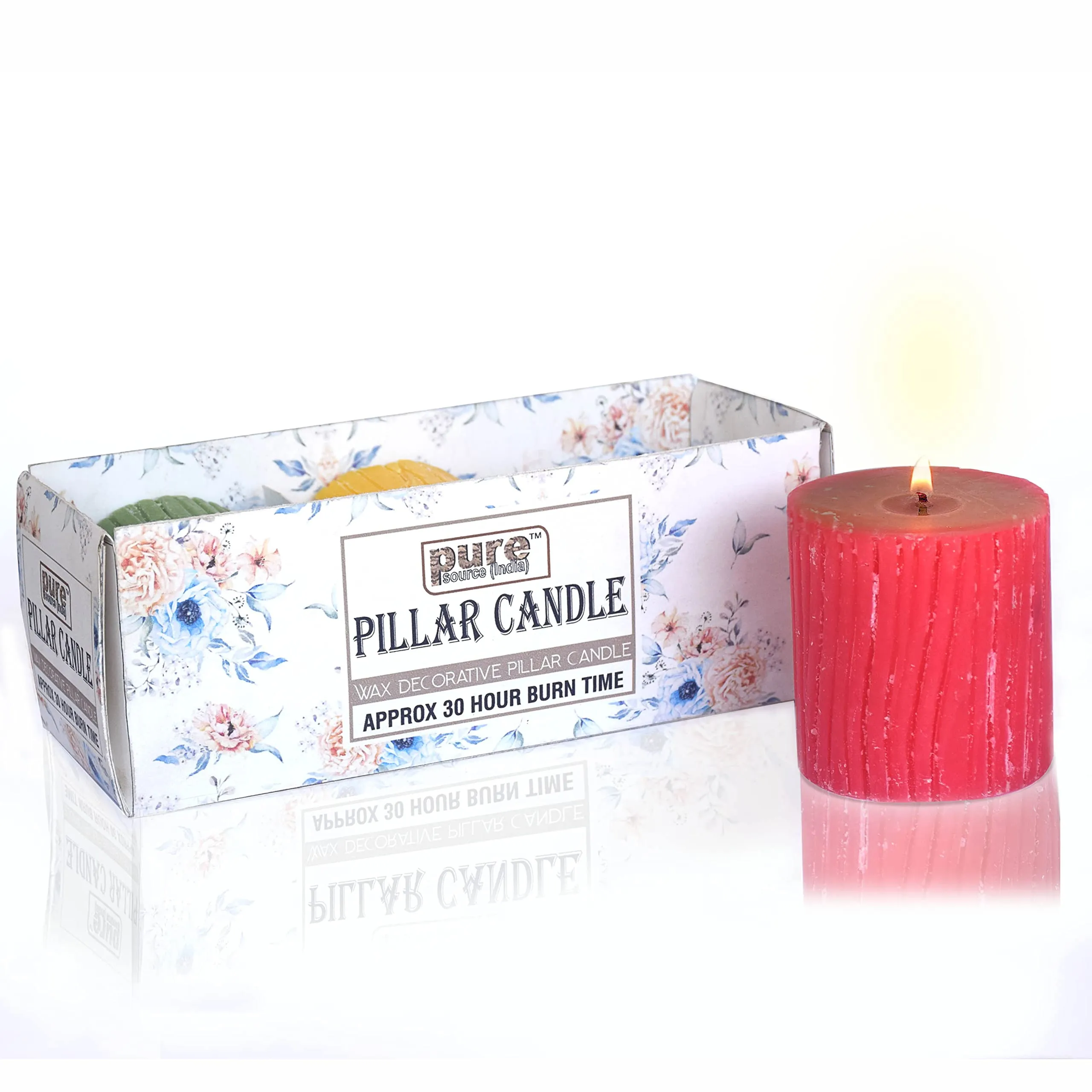Pure Source India Set of 3 Scented Pillar Candle Smokeless and Handmade Finish, Lemongrass, Rose, and Sandalwood Fragrance (Size 2.75 x 3 Inch, Burn Time-30 Hrs Minimum Each)