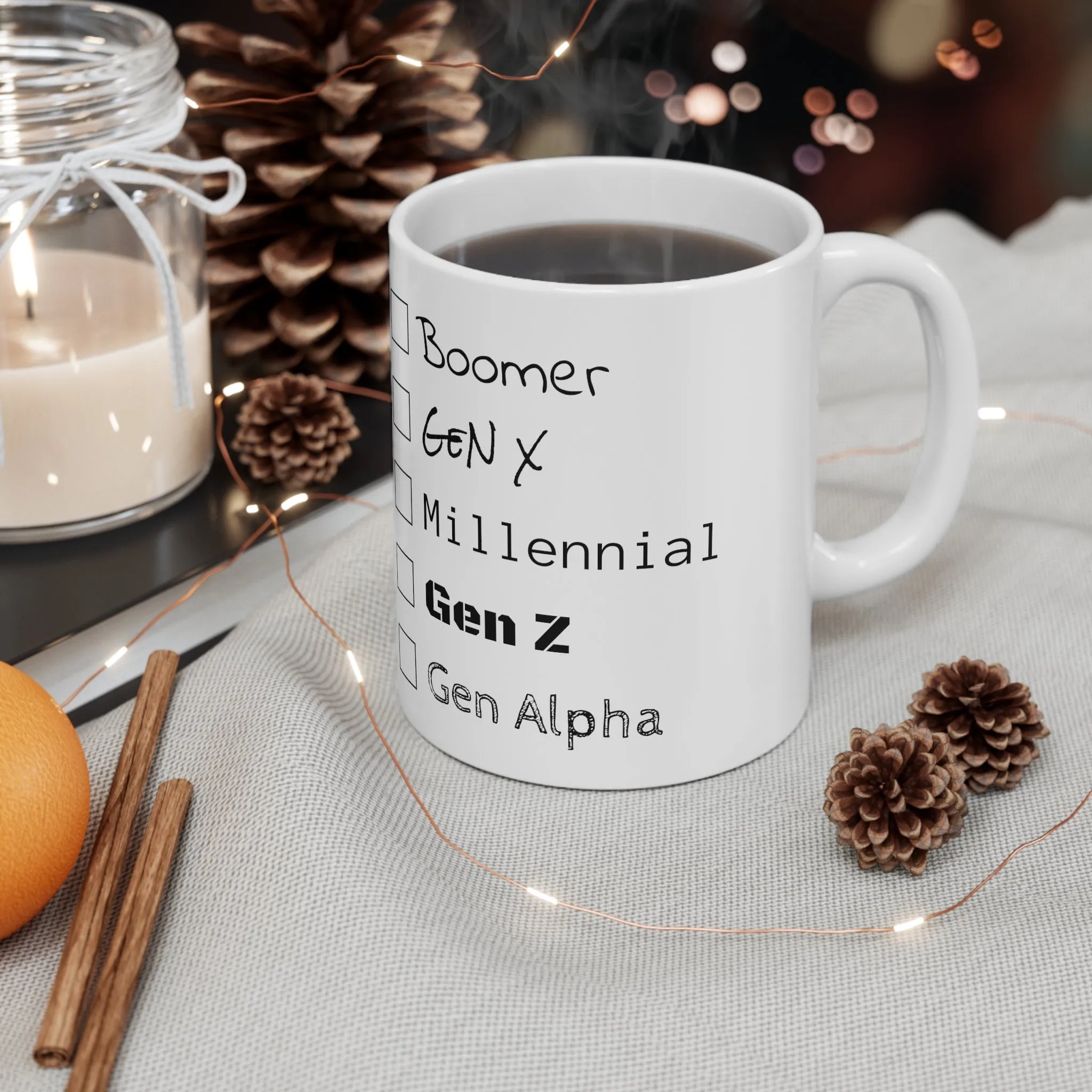 "This belongs to a" generation nicknames humor gift Mug 11oz for boomers, GenX, Millennials, GenZ or Gen Alpha
