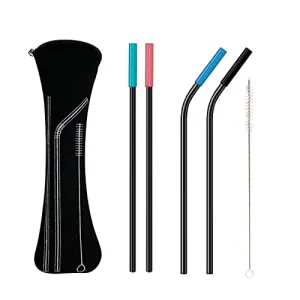 Reusable Metal Straws With Silicone Tips for 30 Oz Tumblers Pack of 4 Black