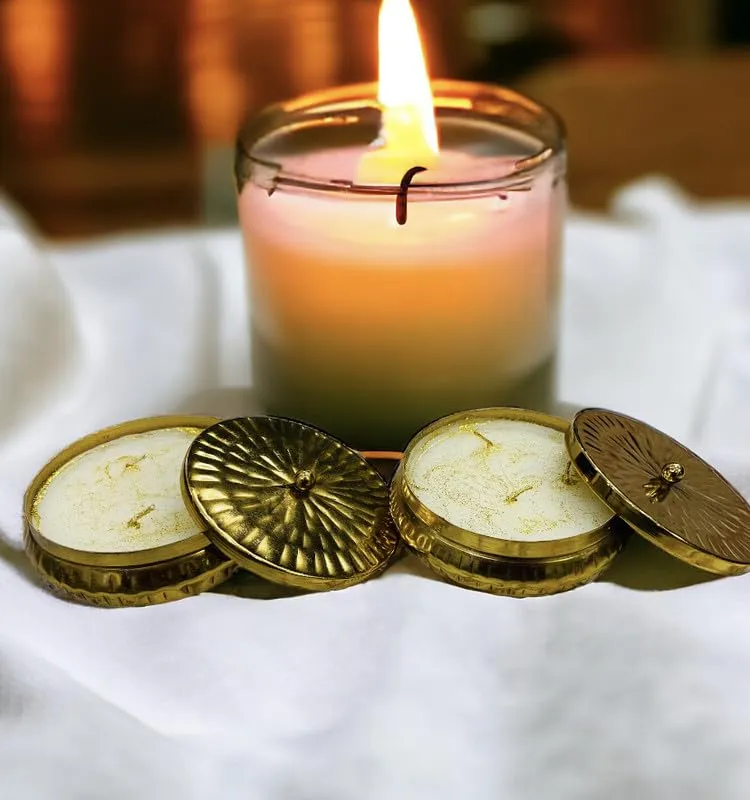 RJKART Magnetic Gift Box with 2 Golden Metal Urli Candle with Lid Aroma Therapy Candles for Home Decorations (Size 4 inch Each)