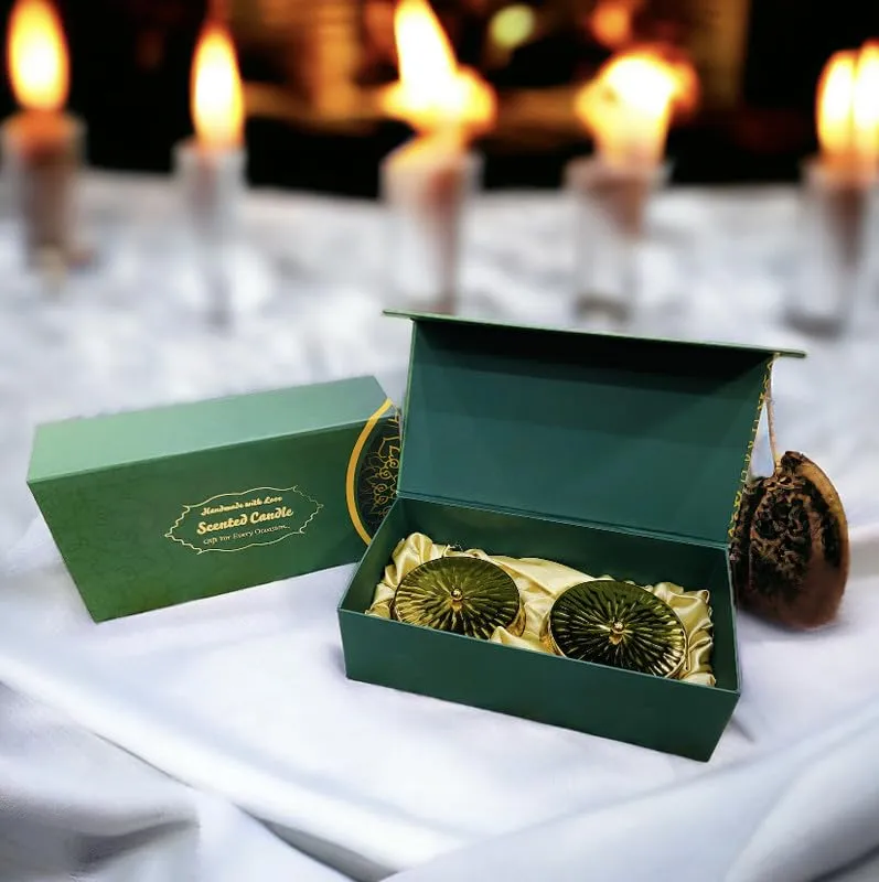 RJKART Magnetic Gift Box with 2 Golden Metal Urli Candle with Lid Aroma Therapy Candles for Home Decorations (Size 4 inch Each)