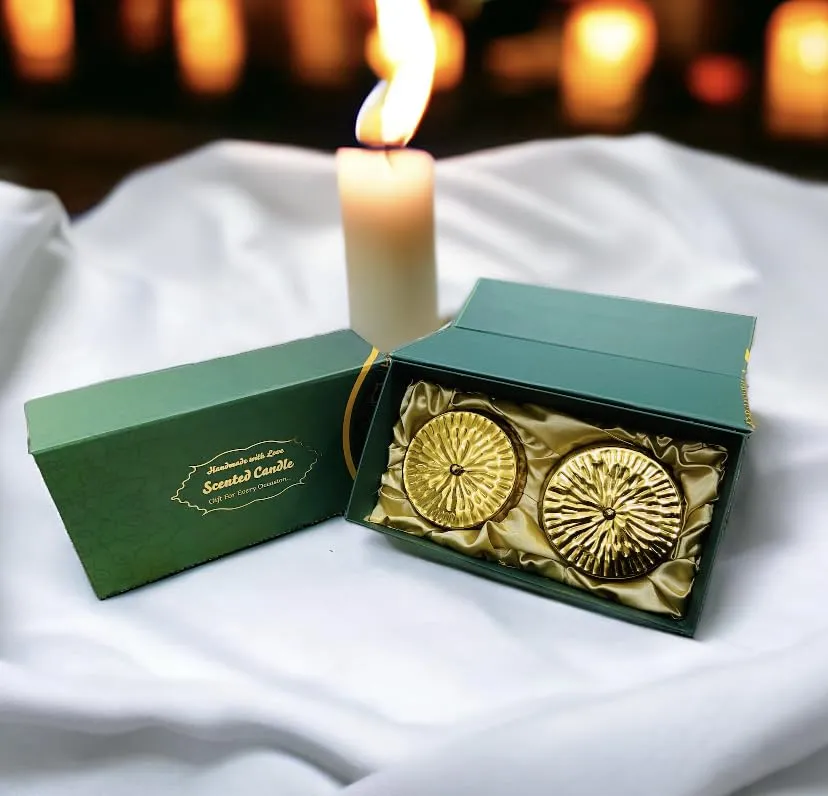 RJKART Magnetic Gift Box with 2 Golden Metal Urli Candle with Lid Aroma Therapy Candles for Home Decorations (Size 4 inch Each)