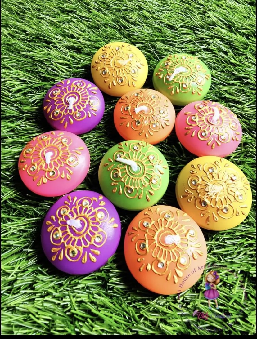RJKART Nugget Floating Candles with Henna Design Aroma Therapy Candles for Birthday Anniversary (Pack of 10, Multicolor)