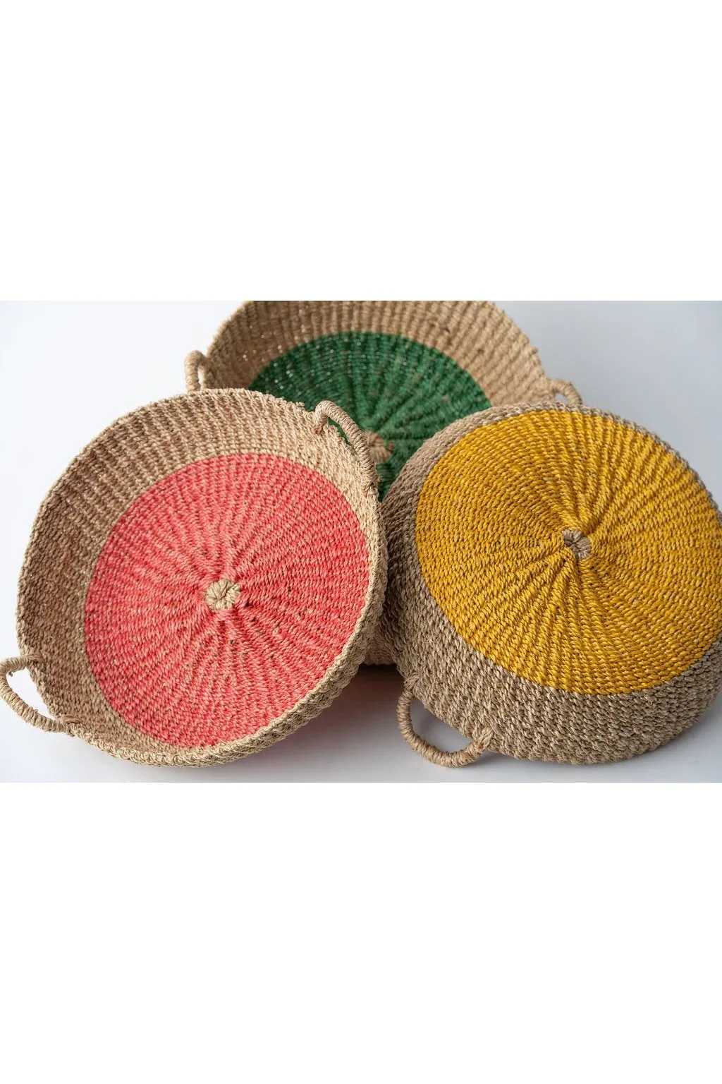 Seagrass Woven Round Tray and Basket I Yellow