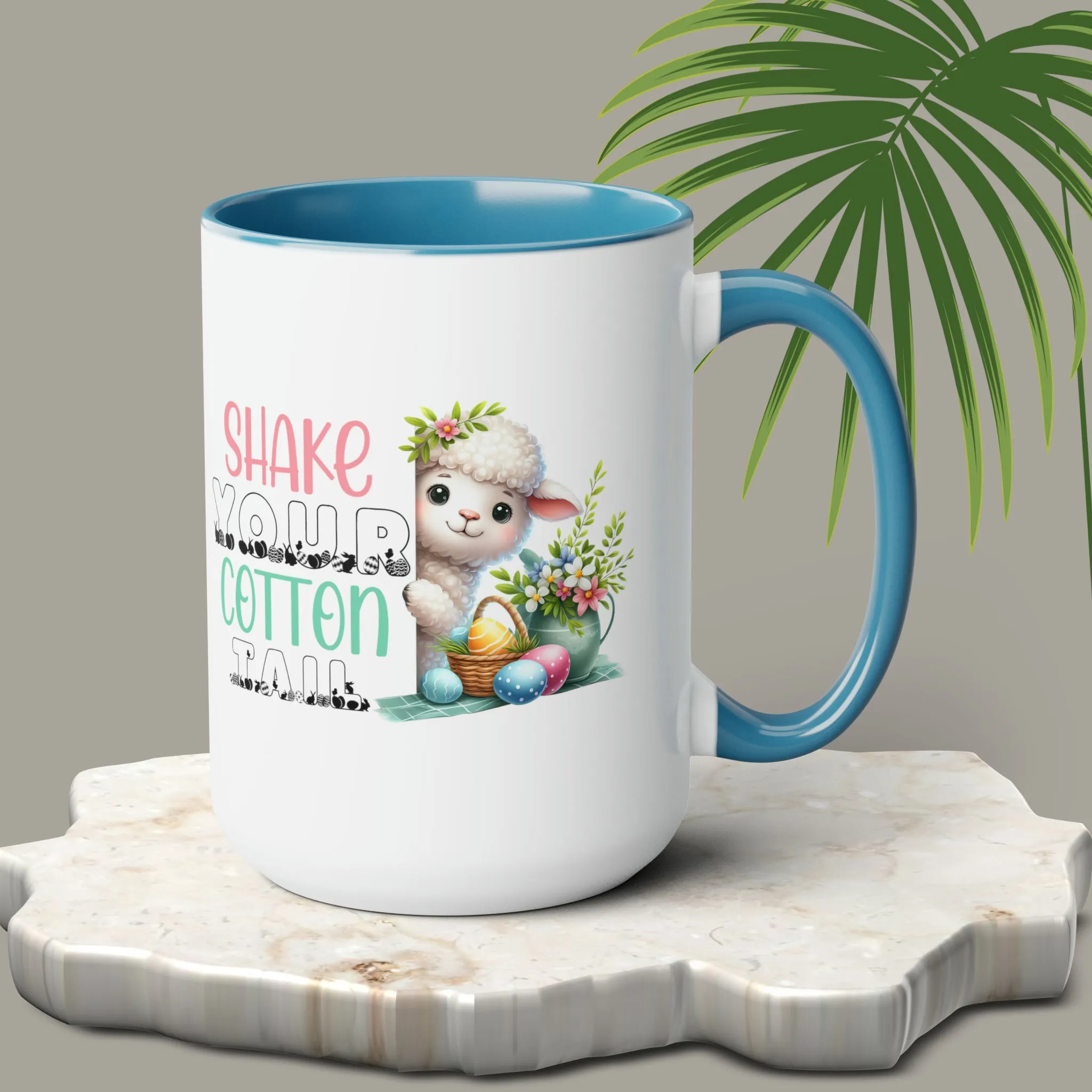 Shake Your Cotton Tail Two-Tone Coffee Mugs, 15oz