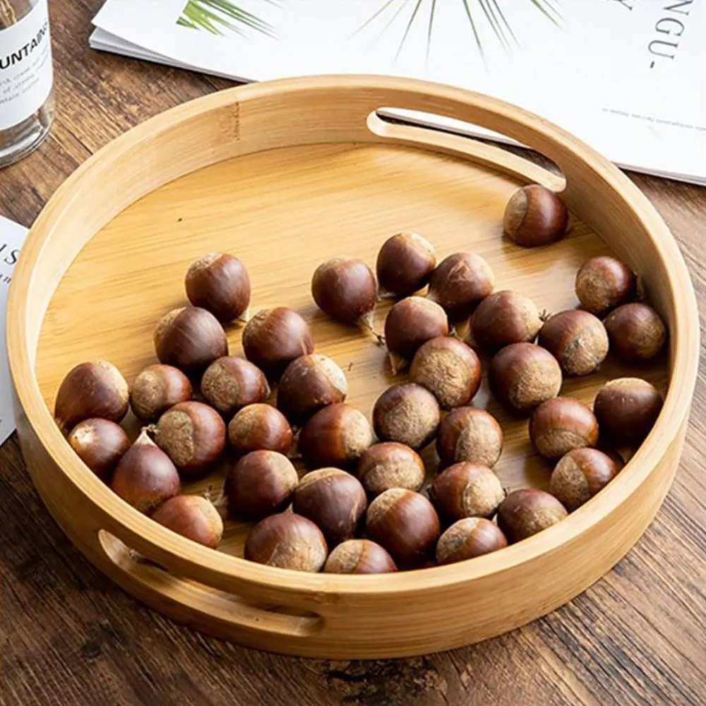 Solid Wood Round Serving Tray with Handles