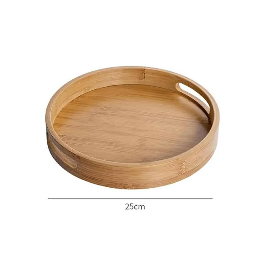 Solid Wood Round Serving Tray with Handles