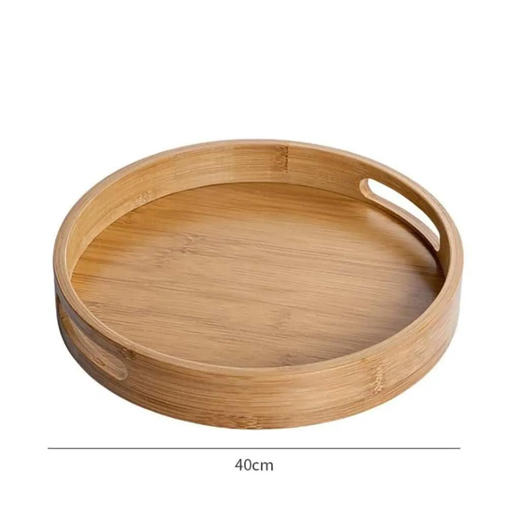 Solid Wood Round Serving Tray with Handles