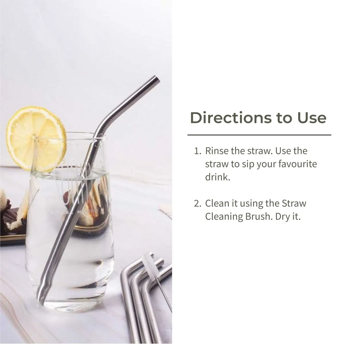 Stainless Steel Reusable Straw Bent with Cleaning Brush | Set of 4