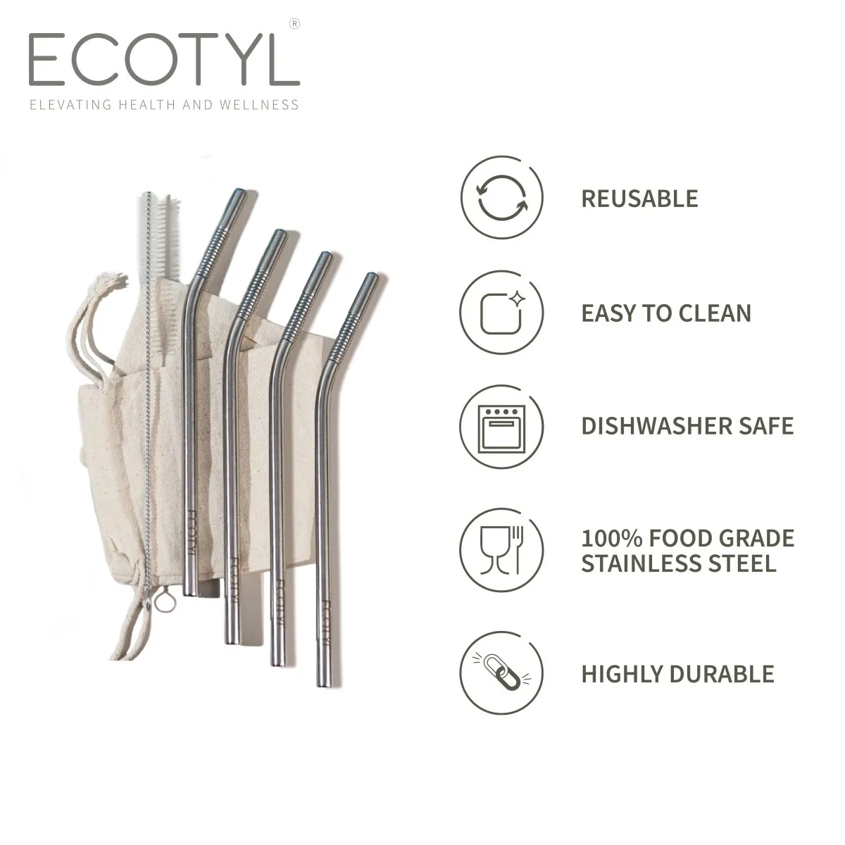Stainless Steel Reusable Straw Bent with Cleaning Brush | Set of 4