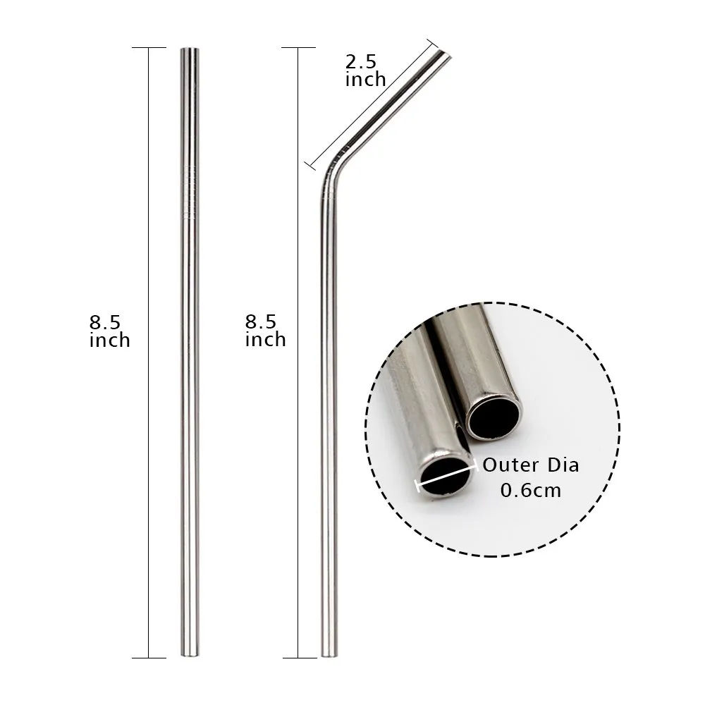 Stainless Steel Straws (4 Straight   4 Bent)