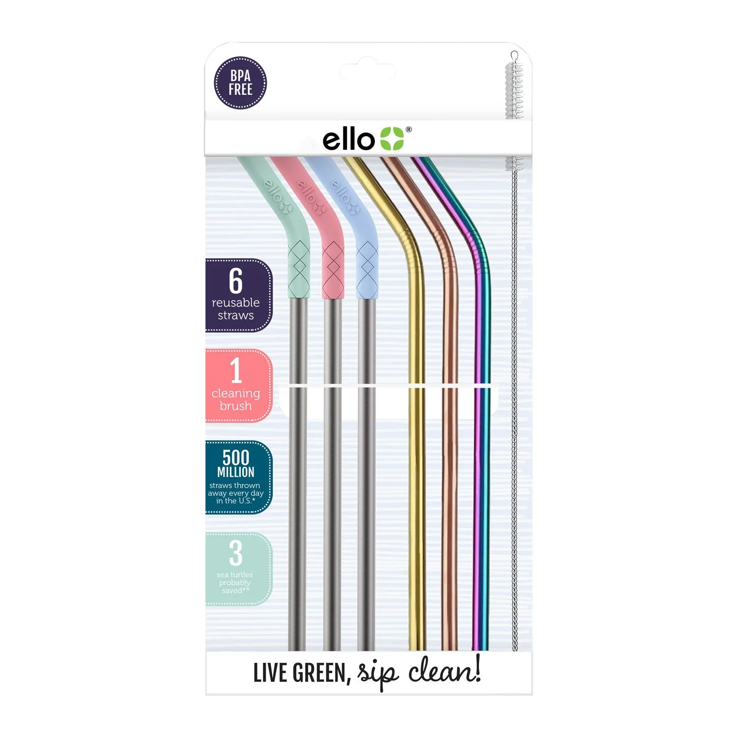 Stainless/Silicone Reusable Straws - Set of 6 (Mixed)