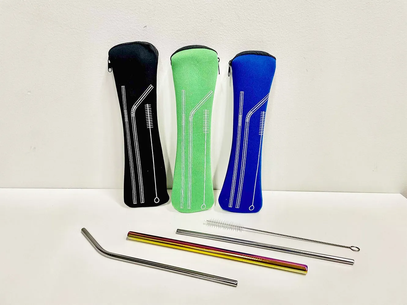 Straw Set Pouch Green 4pc
