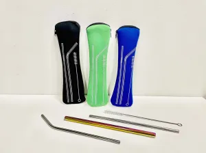 Straw Set Pouch Green 4pc