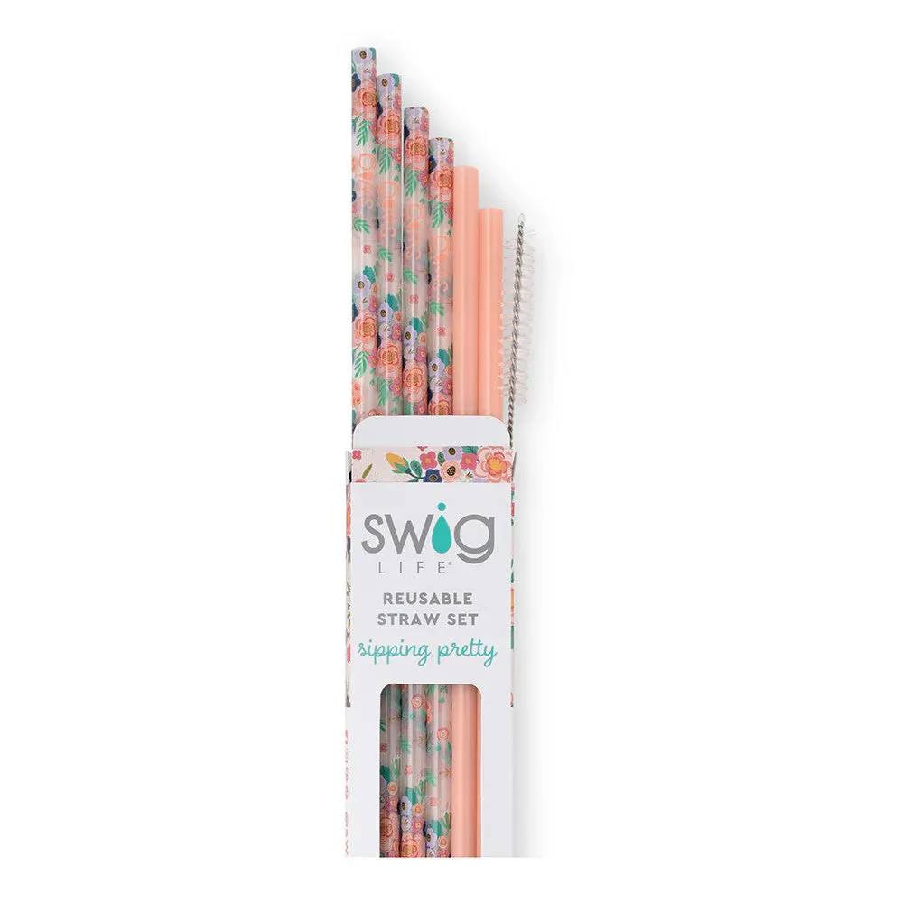 Swig Full Bloom   Coral Reusable Straw Set