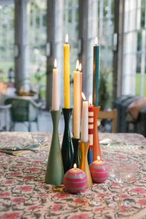 Tall Wooden Candle Holder in Opaline