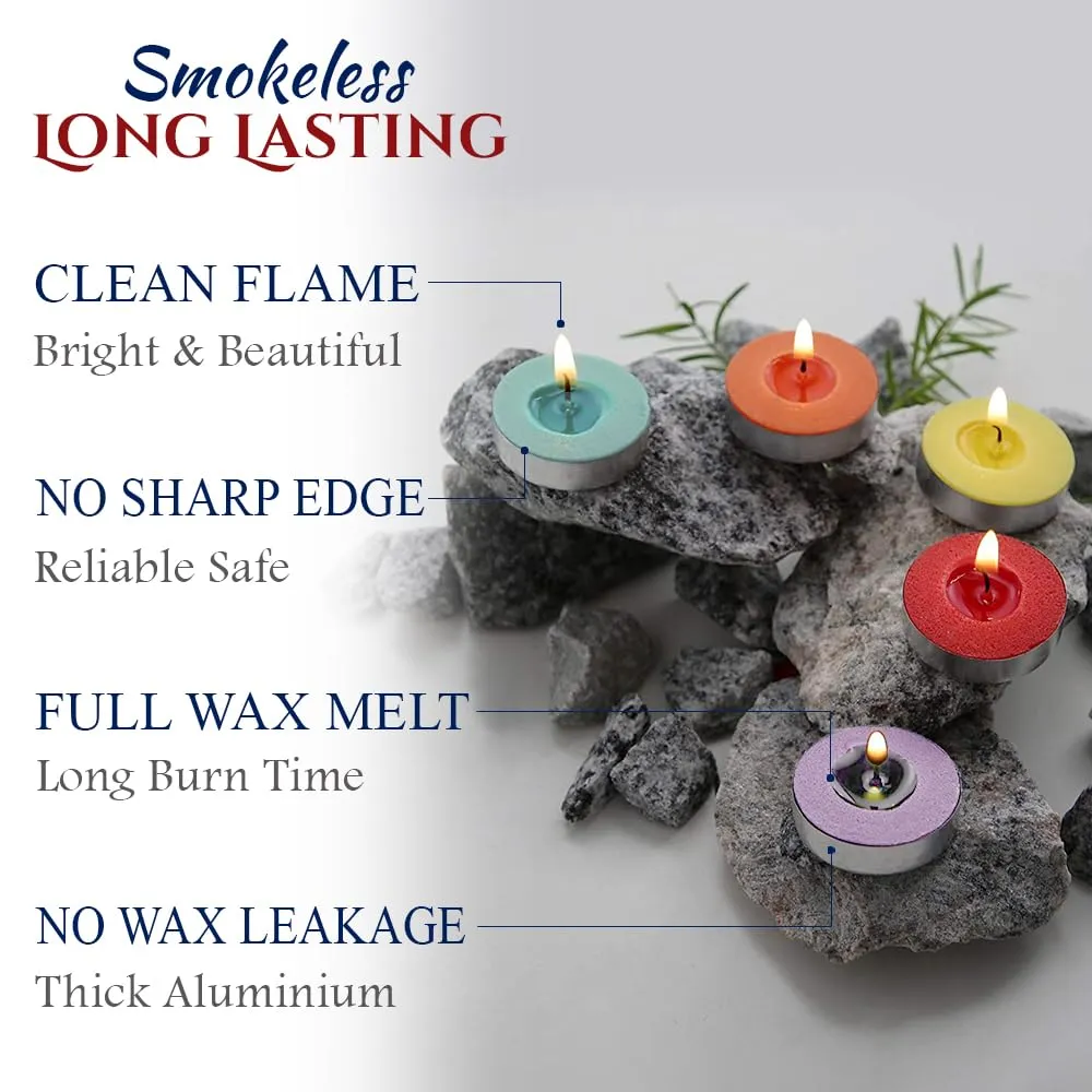 ThinkArtDecor Scented Tea Lights Candles for Home Decor, Aroma Therapy Tealight - 5 Hours each| Vanilla   Caramel Mocha   Lavender Sage   Eucalyptus Kaffir Lime | 4 Fragrance Set of 48 Tea Light